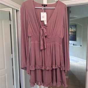 Papermoon Dusty Rose V-Neck Tiered Mini Dress